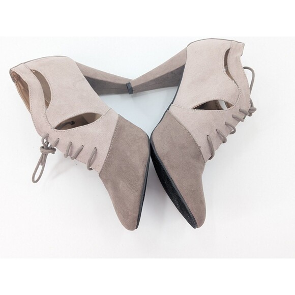 Avon Cushion Walk Vtg Taupe Tan Lace Up High Heels Almond Toe Shoes Size 9 - Picture 3 of 10